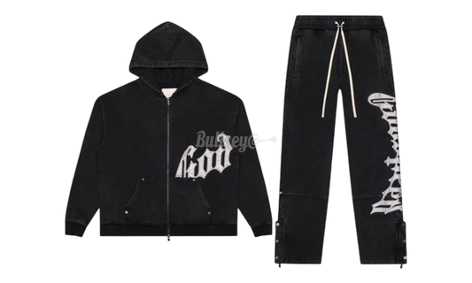 Godspeed OG Logo Washed Black/Silver Satin Sweatsuit-Bullseye Sneaker Boutique