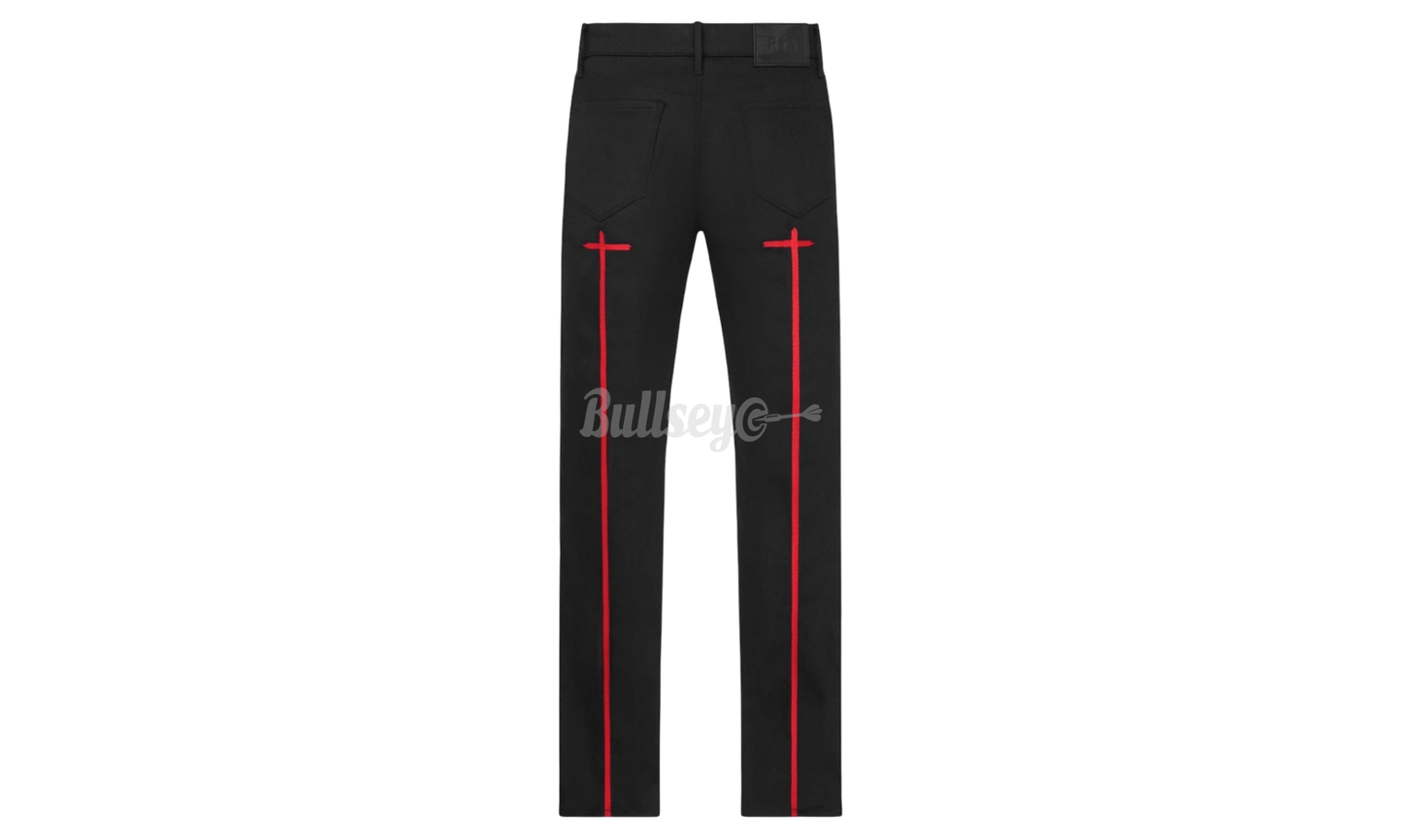 RTA Bryant Black Red Long Cross Skinny Jeans