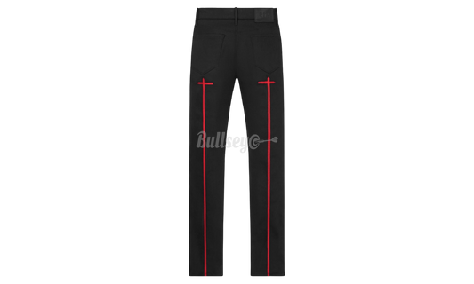 RTA Bryant Black Red Long Cross Skinny Jeans