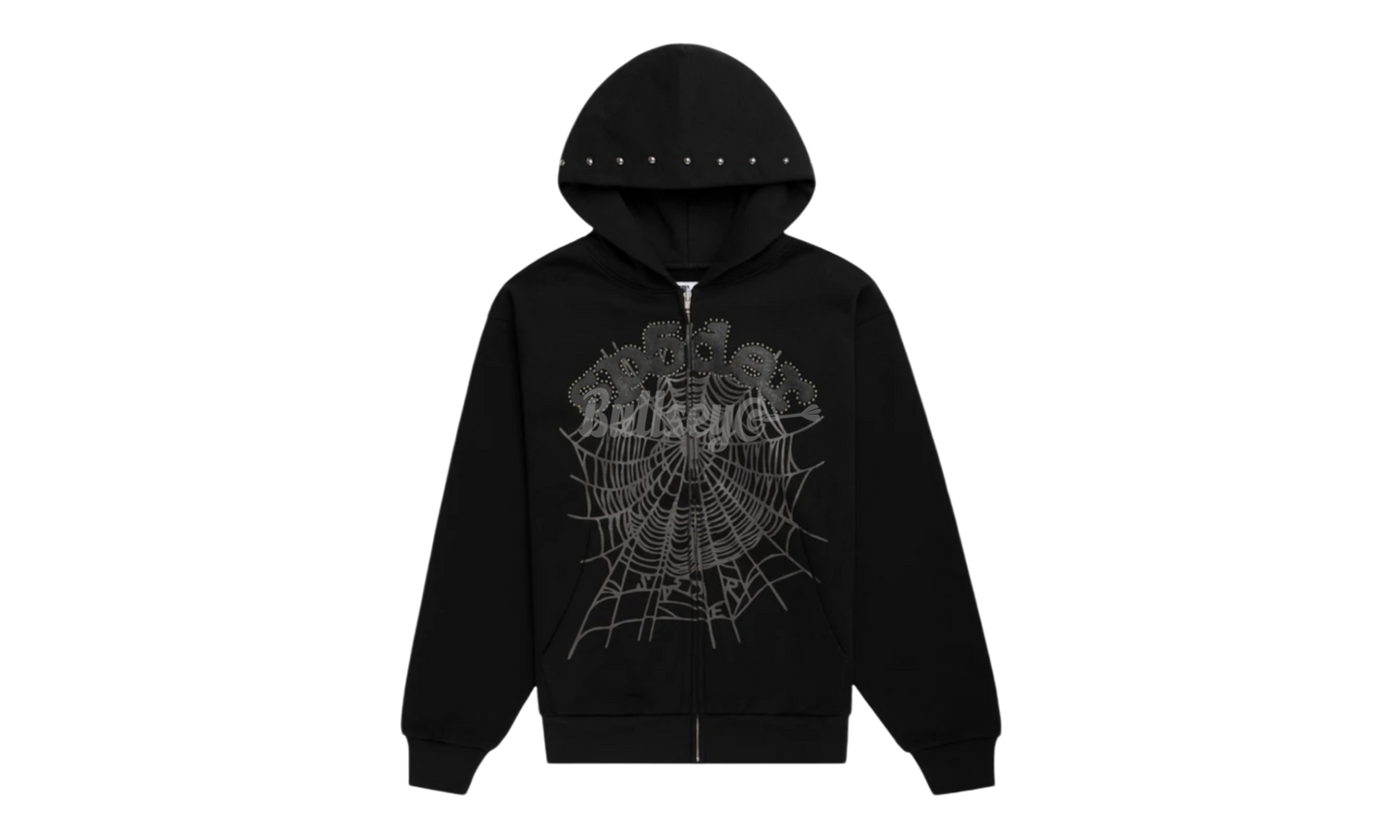 Sp5der OG Web Studded Black Zip-Up Hoodie-Bullseye Sneaker Boutique