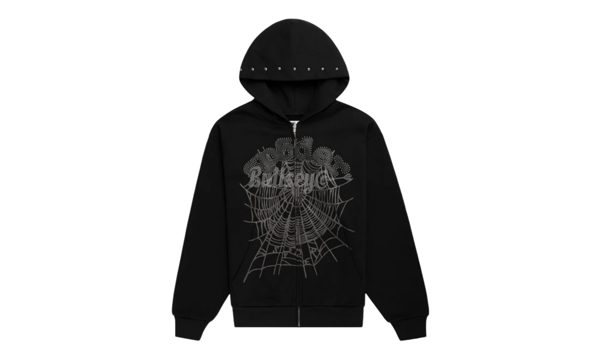 Sp5der OG Web Studded Black Zip-Up Hoodie-Bullseye Sneaker Boutique